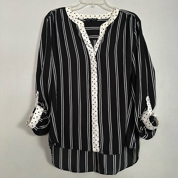 Zac & Rachel women black & off-white striped & polkadot button down shirt - Picture 1 of 13